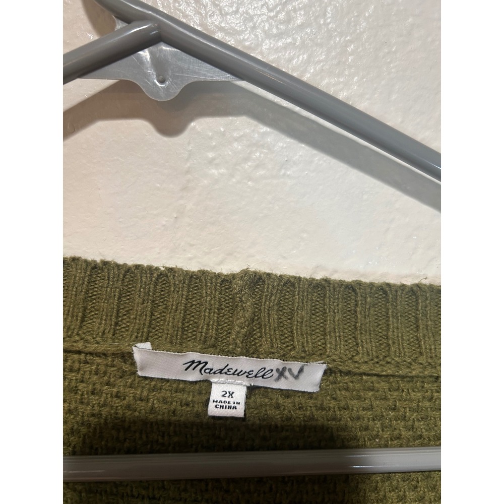 Madewell Womens 2X Olive Green Textured Waffle Knit Crewneck Sweater Pullover - Picture 3 of 6